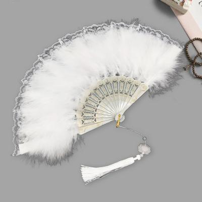 Vintage Feder-Spitze Faltfächer mit Quasten Tragbarer Sommer Handfächer