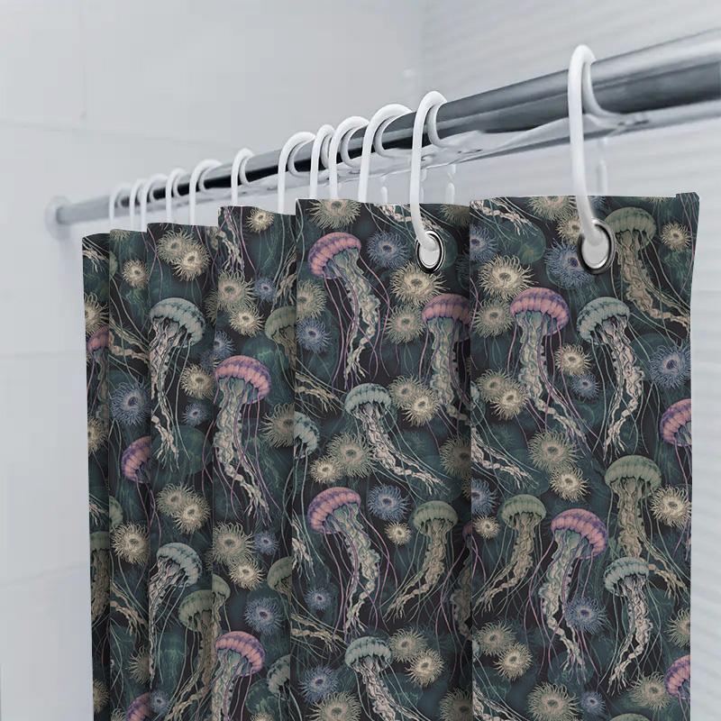 Jellyfish Shower Curtain Waterproof Bathroom Decor Dark Blue Ocean Theme 3D Printed Pattern Modern Home Decoration Size W72X84