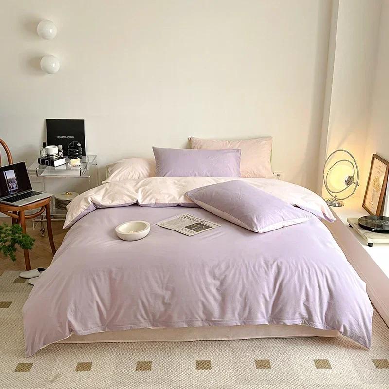 3pcs Skin Friendly 100% Cotton Duvet Cover Set Soft Comfortable Bed Sets Customizable Sizes Solid Color Comforter Cover No Sheet