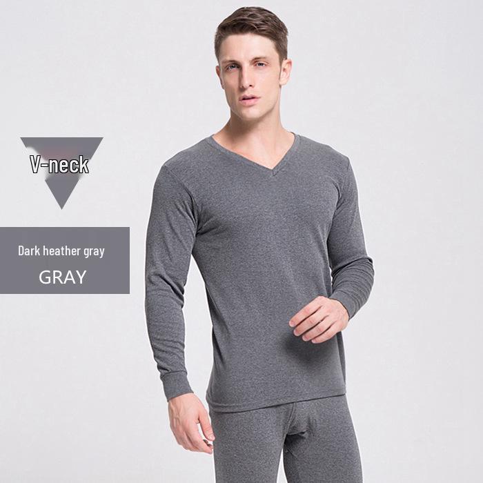 Men's V-Neck Thermal Underwear Set - Pure Cotton Knitwear Base Layer, Autumn Top & Pants