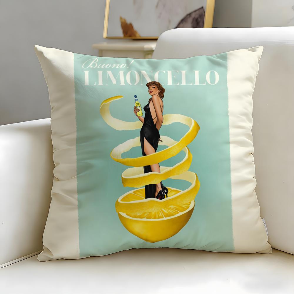 Beverage Theme Limoncello Cocktail Cushion Cover Soft  EasyWash Pillow Case  Versatile for Couch Bed Travel and Office