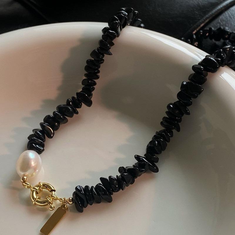 Rare Design Natural Agate Mosaic Baroque Freshwater Pearl Necklace - Vintage and Fashionable Sailor-style Neck Chain