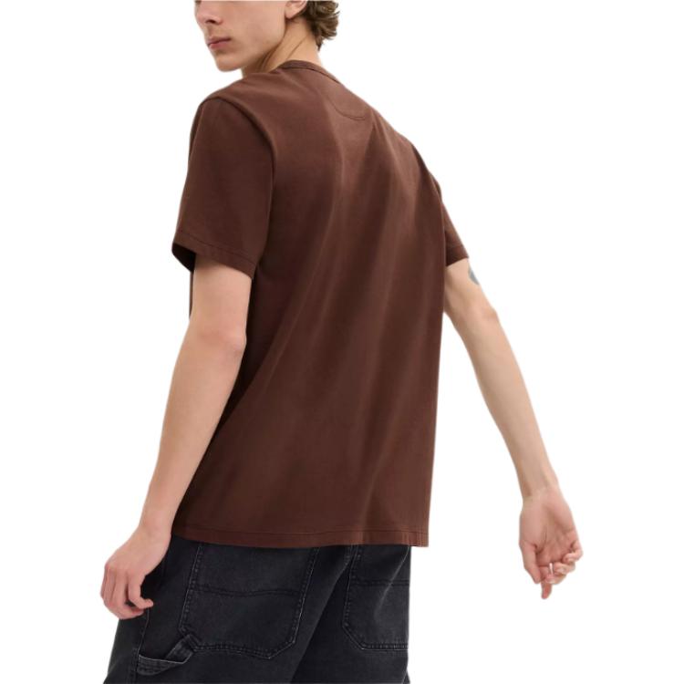 Coach Solid Color Logo Embroidered Round Neck Pullover Short Sleeve T-Shirt Unisex Tops Brown CL685-BRN