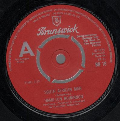 7inch Record HAMILTON BOHANNON - South African Man  BR16PROMO Brunswick 1974 UK Soul/Funk Used