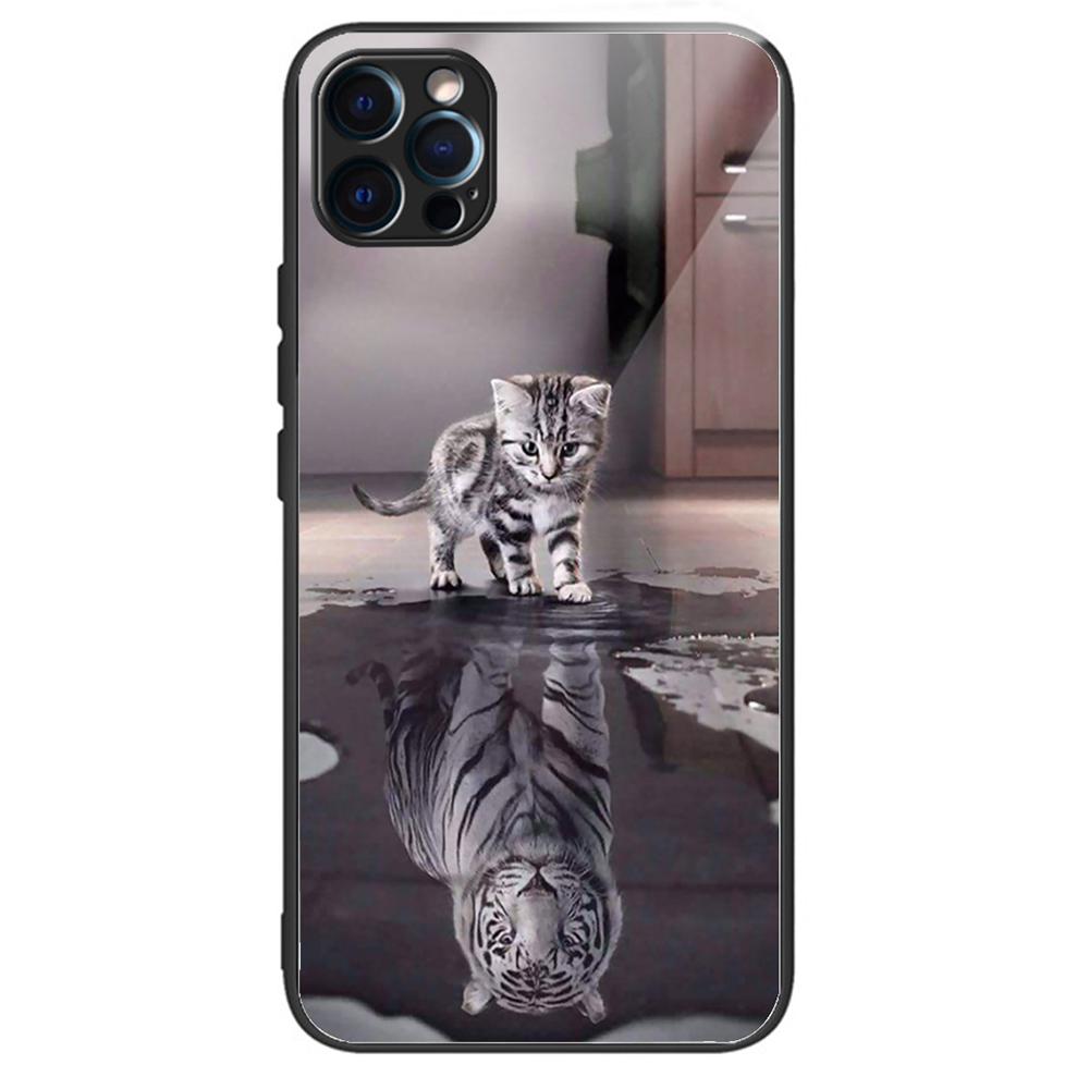 Für iPhone 15 Pro Musterdruck Handyhülle Gehärtetes Glas Rückseite+TPU Kante