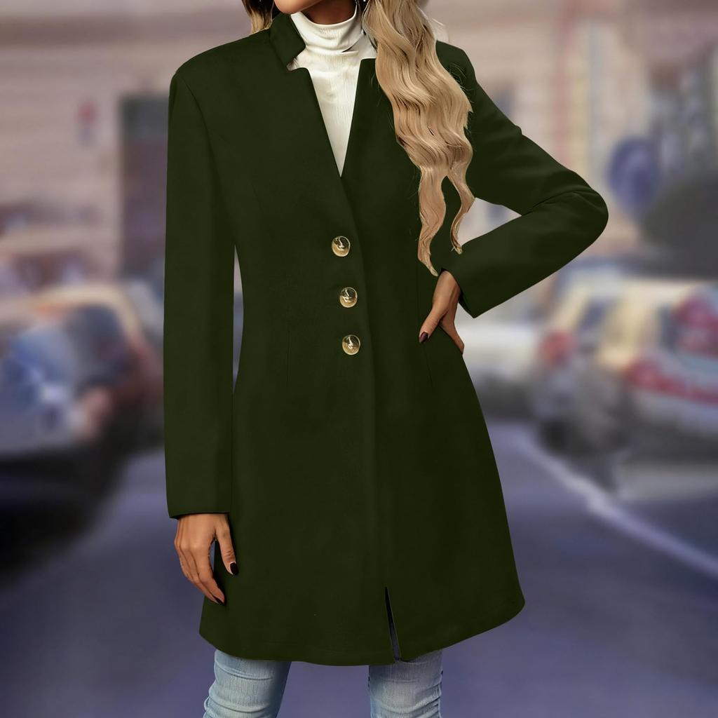Women's Fashion Long-Line Slim-Fit Coat Solid-Colour Long-Sleeved Outerwear