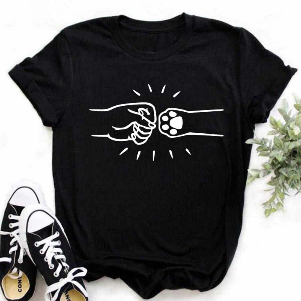 Black White Cartoon Dog Paws Tshirt Dogloving Pet Owner Tshirt Durable Plussize Casual Unisex Women Unisex Tshirt Daily Wear