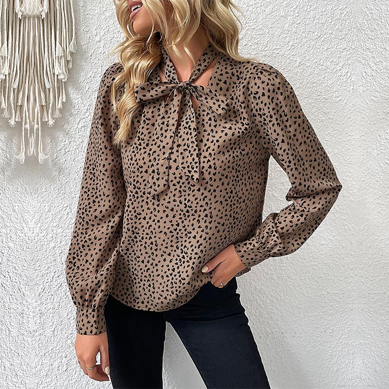 YYFS Women's Fashion Casual Leopard Print Long Sleeve Blouses & Shirts
