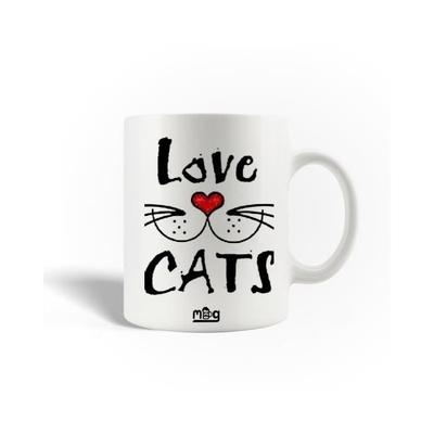 Ceramic Mug - Love Cats - 30cl - White - Dishwasher Safe - 9.5 Cm Height
