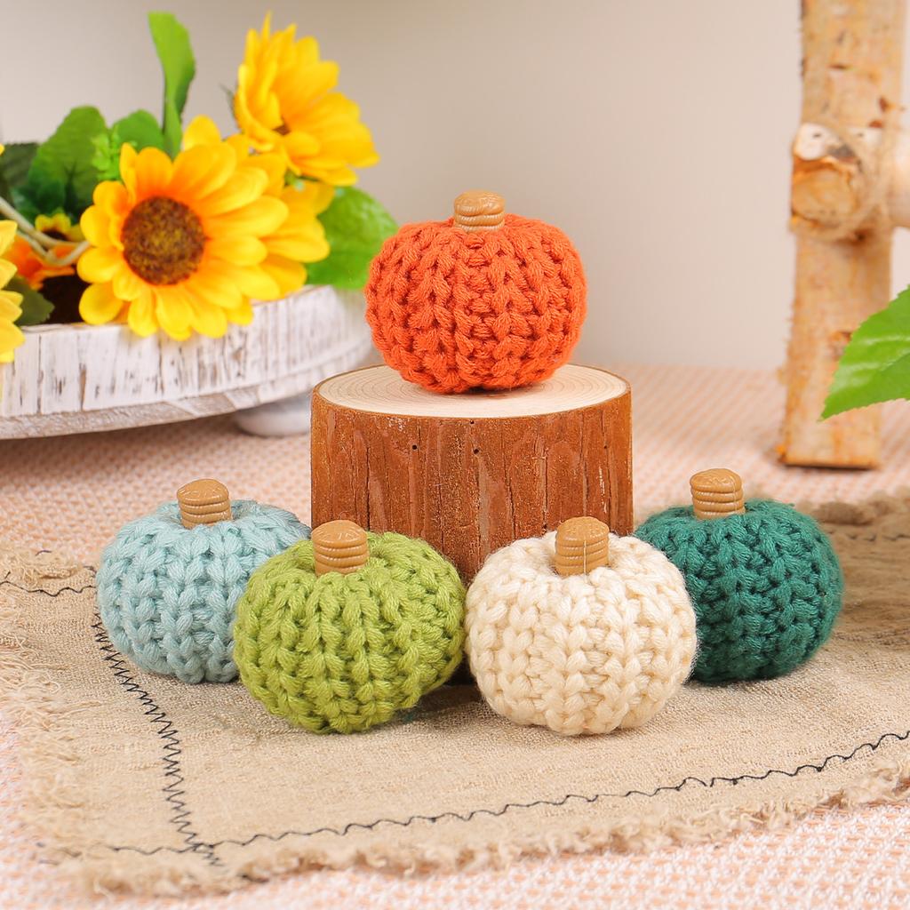 New Knitted Pumpkin Decorative Ornaments Diy Hand-woven Colorful Pumpkin Party Layout Props