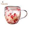 Çift Duvarlı Cam Çiçekli Kupa 250ml/350ml Şeffaf Estetik İçecek Kupası Yalıtımlı Saplı Gerçek Çiçek Dekorasyonu Çift Katmanlı Isı Korumalı