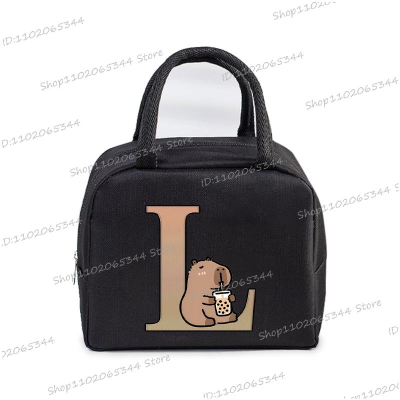 1Pc Cartoon Capybara Alphabet Portable Lunch Bag Women Men Portable Food Insulation Package Funny Capybara Letter Kid Lunch Bags