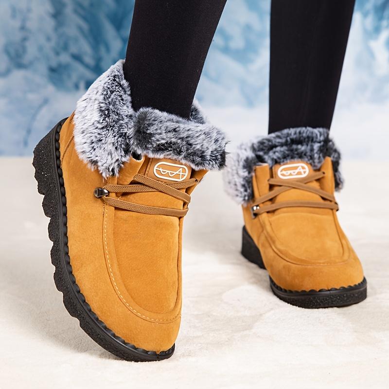 Women'S Winter Ankle Boots - Cozy Fleece-Lined Round Toe Lace-Up Boots with Thick Sole, Black & Gray Plush Design, for Cold Weather