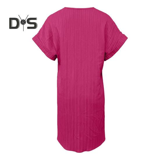 Summer Mini Dress Short Sleeves V Neck Loose Pure Color Dress Bohemian Buttons Casual Dress for Beach Vacation Daily Wear