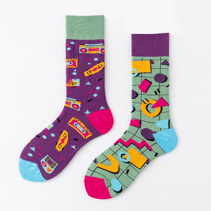 REMOULD Women Fashion Designer Mismatching AB Socks High Quality for Girls Art Crazy Socks With Print Pattern Fancy Cool