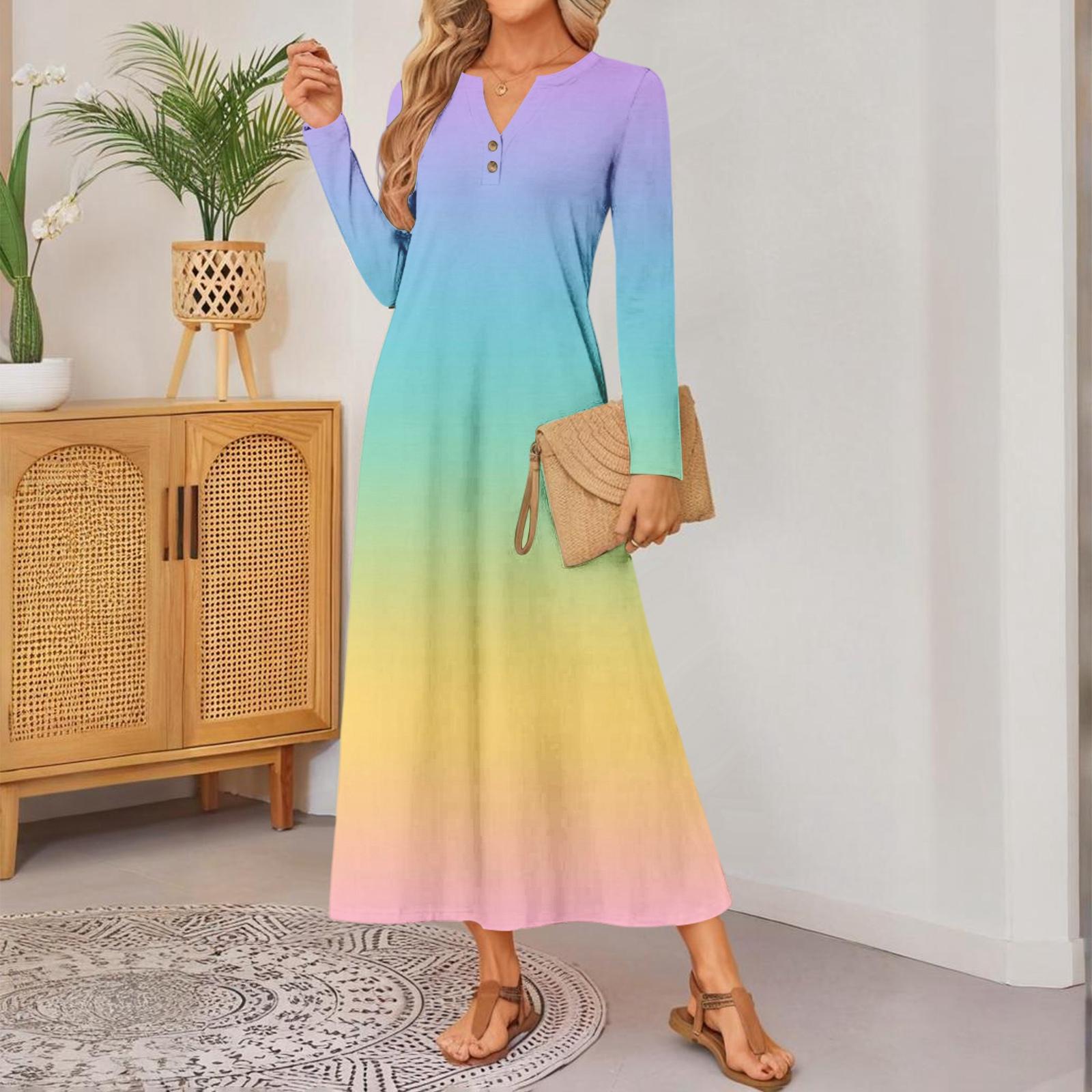 

women gradient Print long-sleeved comfortable loose dress Elegant dress L