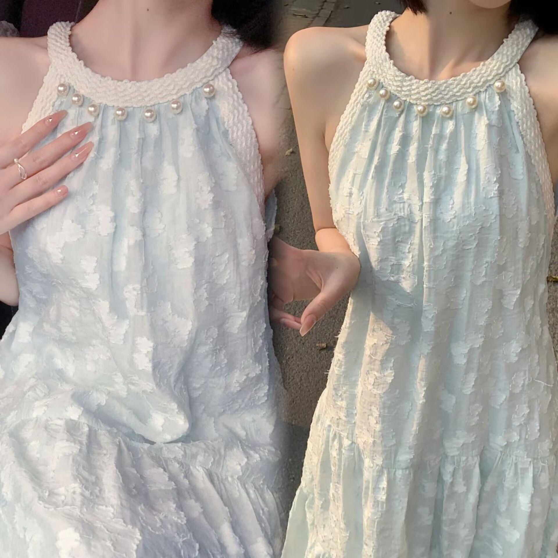 Women s Elegant Pearl Halter Maxi Dress - Sleeveless Summer Beach Vacation Style Small