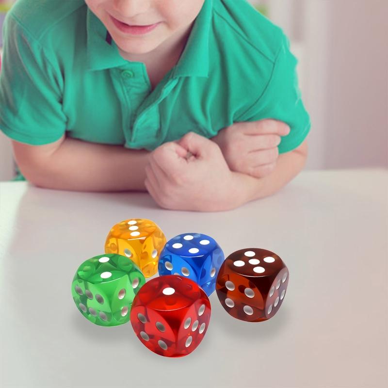5pcs Round Corners Crystal Dices 6 Sided Portable Table Games Dice Playing Party Transparent Dice Set for Entertainment