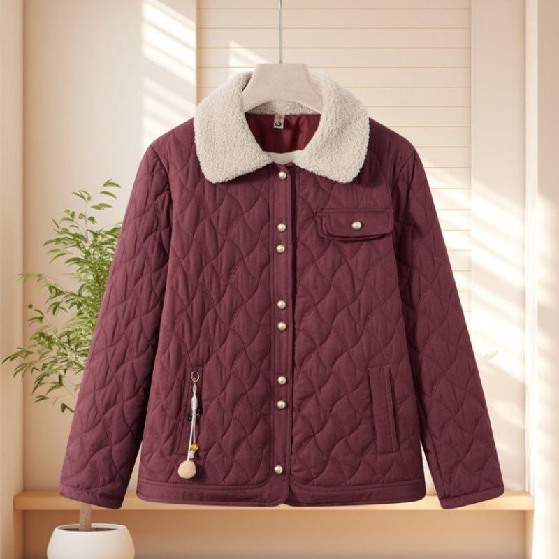 Winter cotton-padded clothes new lapel fashion versatile and light middle-aged and elderly women's velvet padded jacket