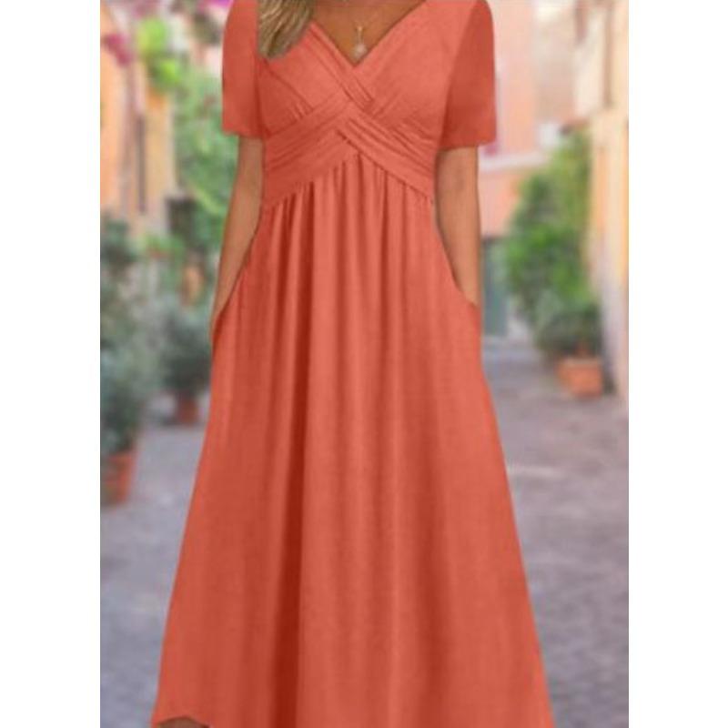 QICED Abiti casual con scollo a V a maniche corte stampa tinta unita primavera estate moda donna
