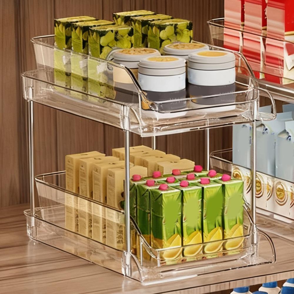 PET Pull Out Storage Shelf Transparent CD Holder Stand Under Sink Organizer Bathroom Storage