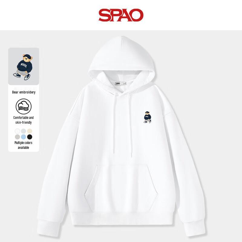 

SPAO Men s Bear Print Kangaroo Pocket Pullover Hoodie XL