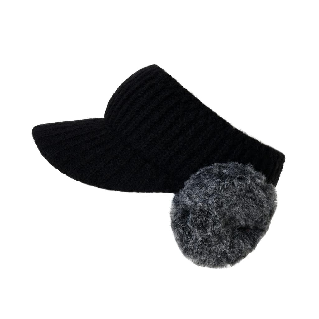 [Withmoons] Wintermütze, Flauschige Strick-Sonnenblende mit Ohrenklappen, Warm, JDV1387 (Schwarz)