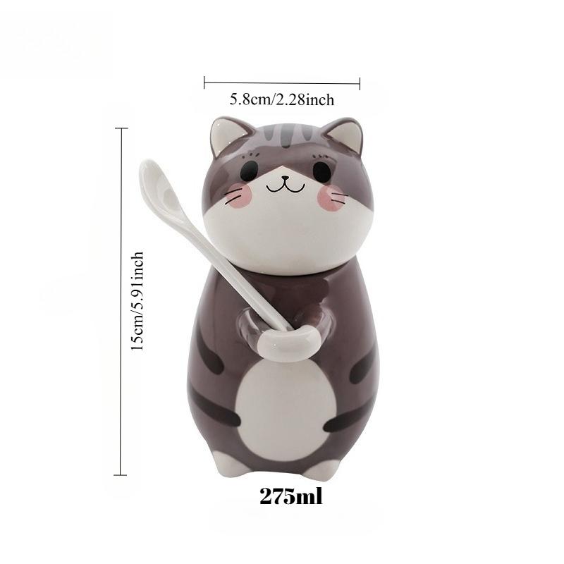 Cat-themed ceramic mug with lid and spoon coffee mug milk mug, student water bottle cute cup cups cups and mugs ceramic mug 275ml