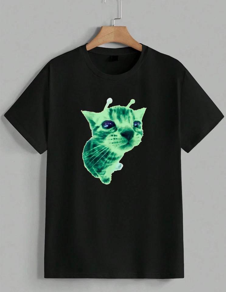 Alien Cat Green Extraterrestrial Funny Kitten Cat Meme Graphic T-Shirt Unisex 2 3XL