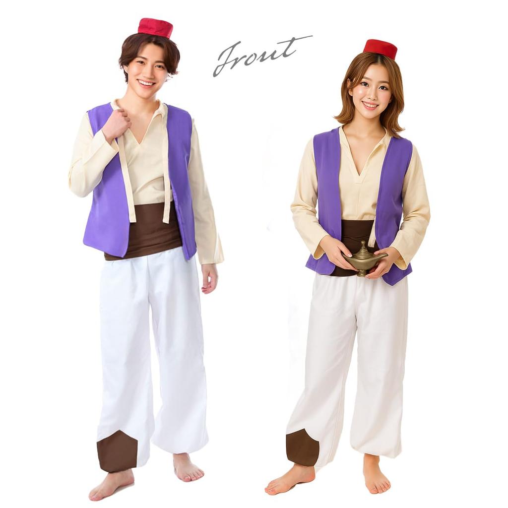 [monoii] Aladdin Cosplay Costume with Magic Lamp, Halloween Costume for Adults, Sizes S, M, L, XL, C062