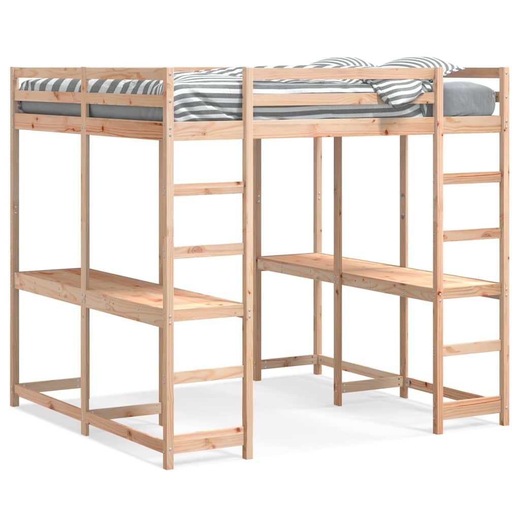 Hochbett mit Schreibtisch & Leiter 160 x 200 cm Massivholz Kiefer