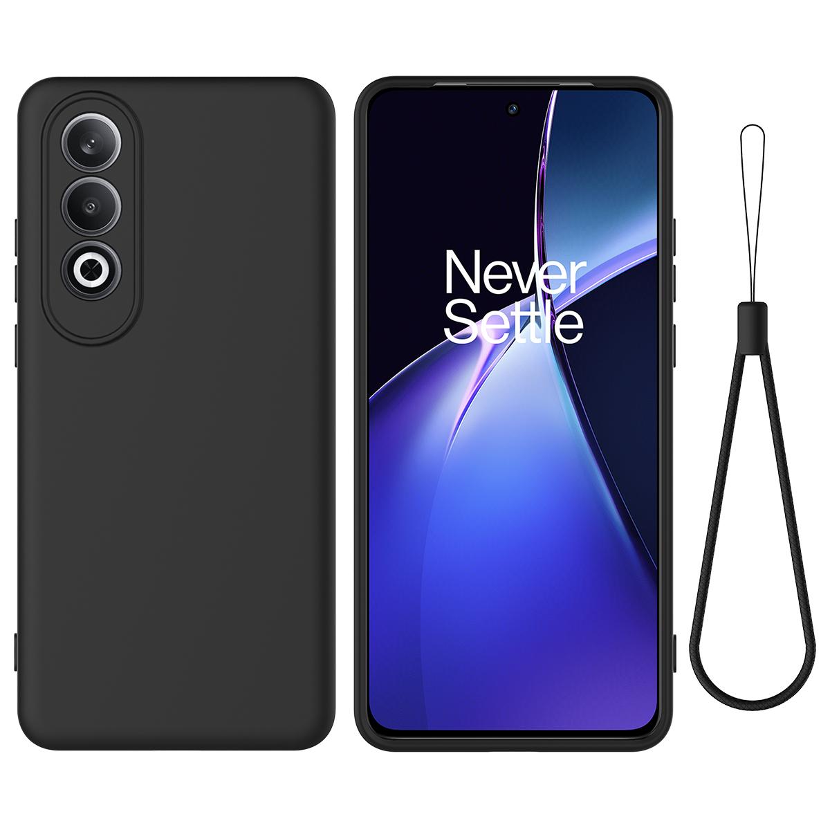 

Чехол для OnePlus Nord CE4 5G Тонкий защитный чехол-накладка из жидкого силикона с ремешком для руки Black
