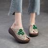 Retro Peep Toe Hollow Breathable Slippers Casual Versatile Genuine Leather Women's Wedge Shoes