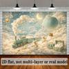 2D Enchanted Nursery Backdrop, Pastel Sky with Train, Balloon and Glitter Stars for Kids Birthday