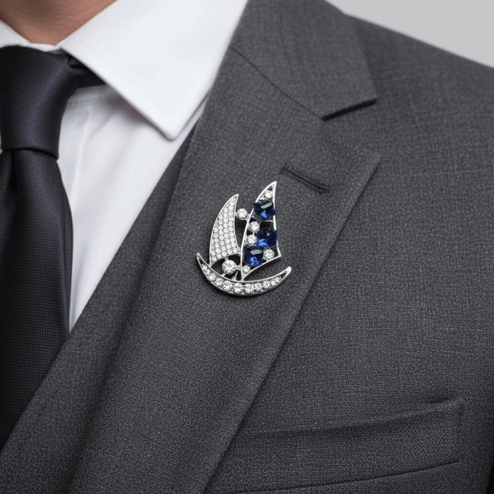 Zinc Zinc Alloy Rhinestone Sailboat Brooch Boat Badge Suit Lapel Pin Suit Collar Pin  Jewelry Accessories