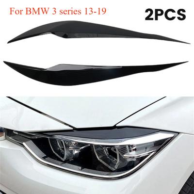 2Pcs Car Headlight Lamp Eyebrows Cover Trim Stickers For BMW 3 Series F30 F35 2013-2019Gloss Black Car Eyelids Lids ABS Carbon