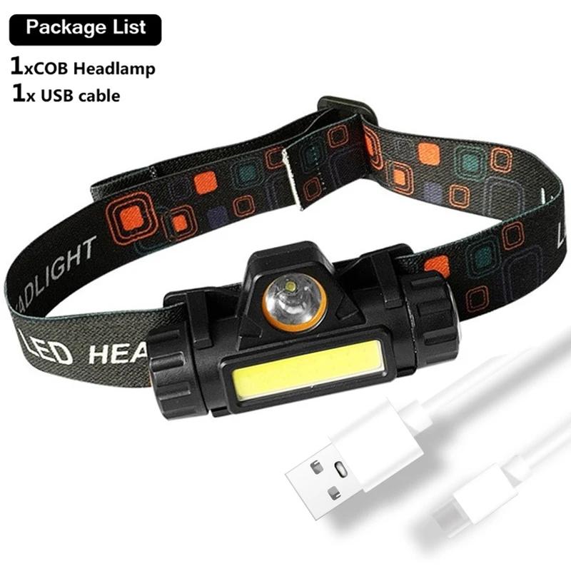 

Мощный налобный фонарь COB с зарядкой от USB, светодиодный налобный фонарь с красным светом, 4 режима, водонепроницаемый портативный фонарь для ночной рыбалки