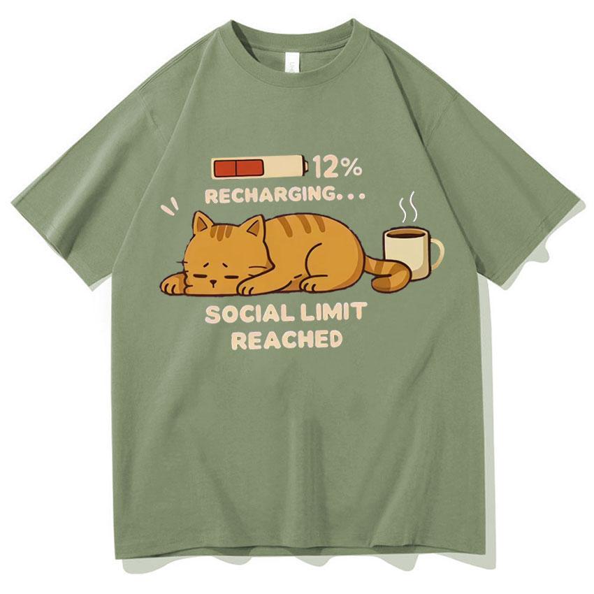 

Recharging Social Limit Reached Funny Cat Meme Tee Shrits Classic Graphics Unisexs Women T Shirt Y2K Short Sleeve Streetwear Unisex 4XL