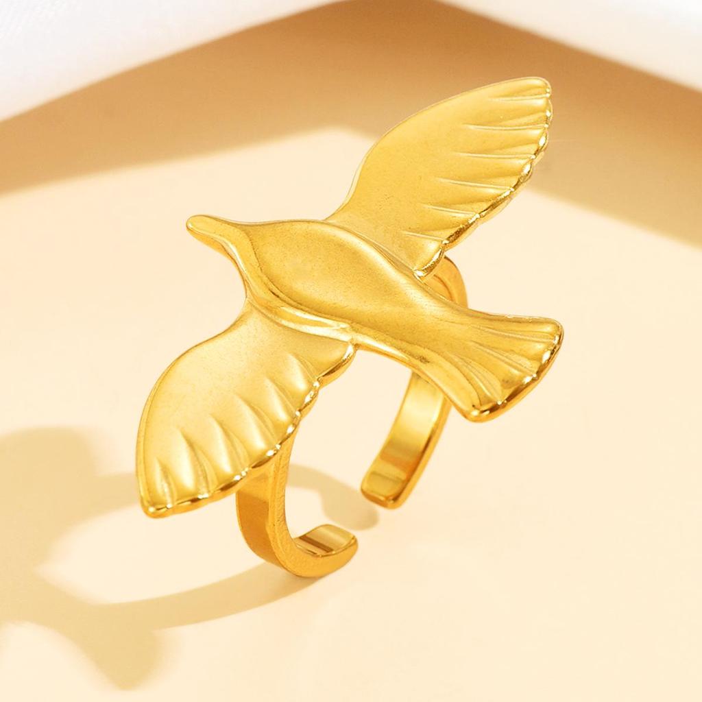 Stainless Steel Flying Dove Ring - European & American Trendy Jewelry