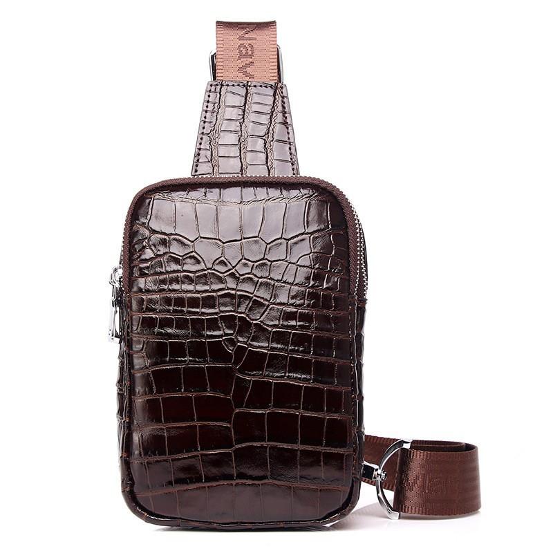 Crocodile Belly Pattern Chest Bag Diagonal Cross Small Genuine Leather Men s Mobile Phone Urban Minimalist Crossbody 13x5x20