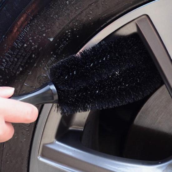 Car Tire Cleaning Brush Angled Spoke Brush Round Wheel Brush for Rim Wheel Cleaning Soft Bristles Non-Scratch Ergonomic Handle Automotive Cleaning