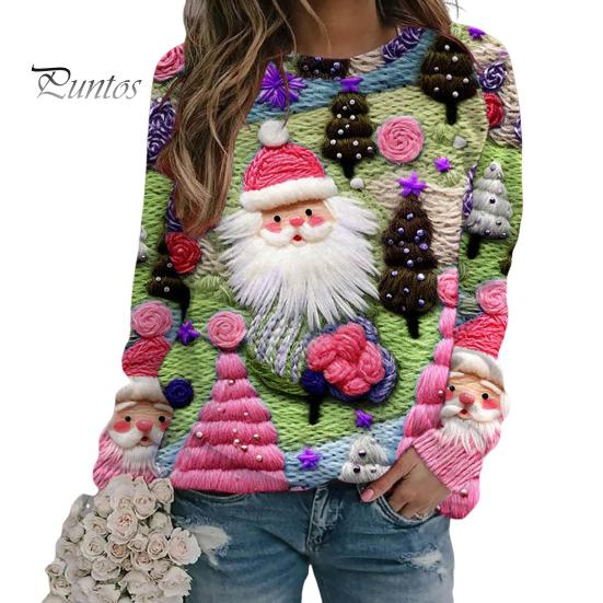 

Рождественская толстовка женская с принтом 3D Xmas Tree House, круглый вырез, длинный рукав, топы, легкий праздничный пуловер M D