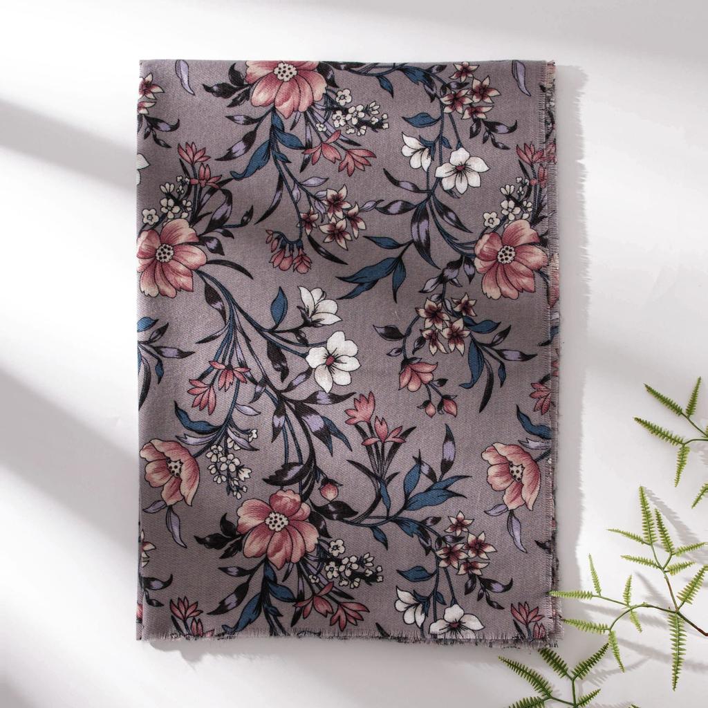 Autumn and Winter Chinese Style Retro Camellia Imitation Cashmere Printed Scarf Women's Neck Protector Cold Scarf Elegant Light Luxury Shawl