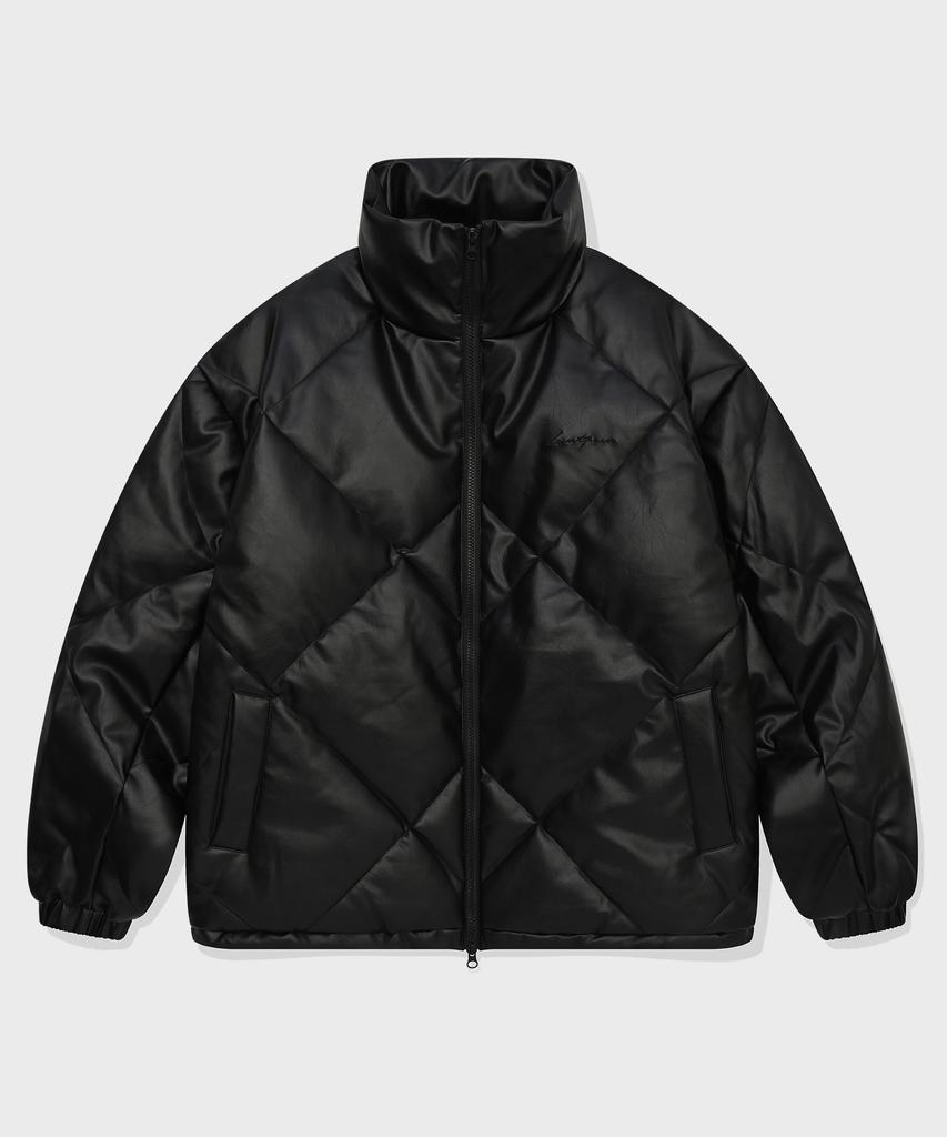 Saintpain Sp Leder gesteppte Daunenjacke Schwarz