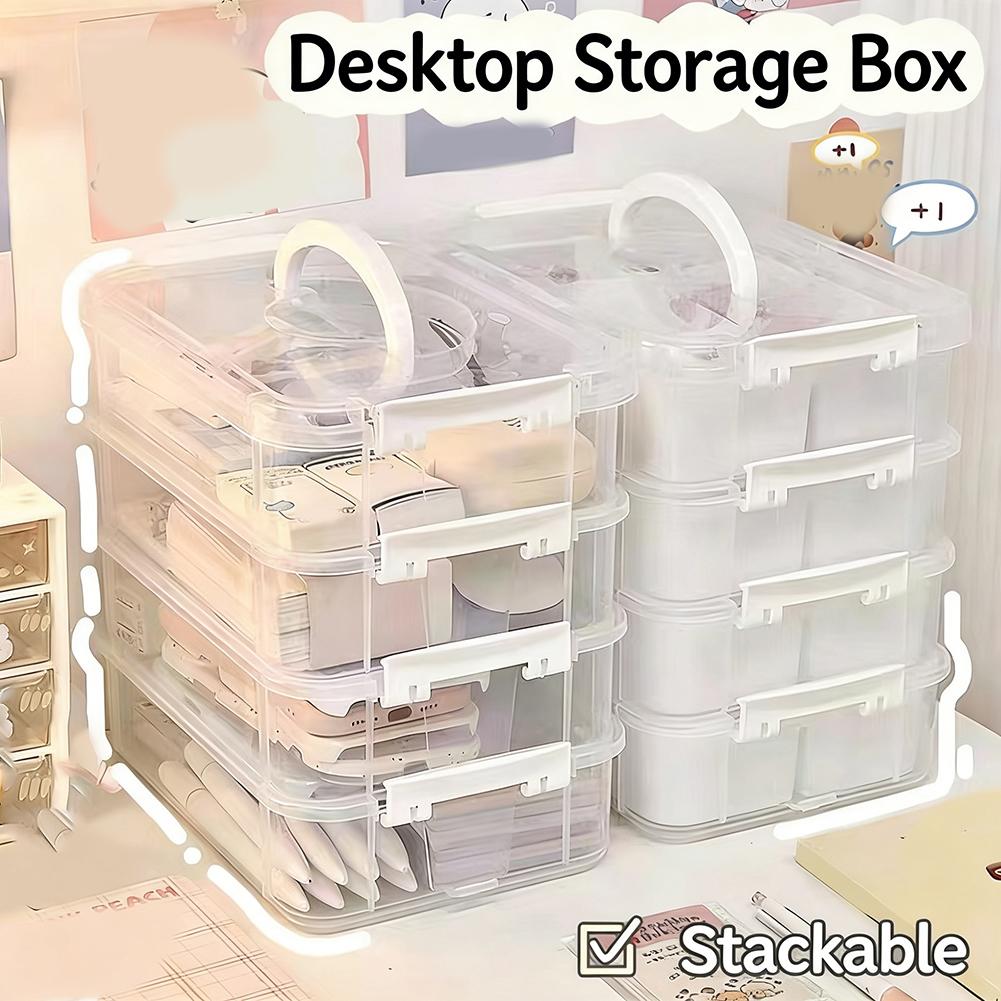 Extra Large 4-Tier Organizer Stackable Storage Box With Storage Drawers Organizer Handle Lid Case Box Clear With Storage Pl E6S9