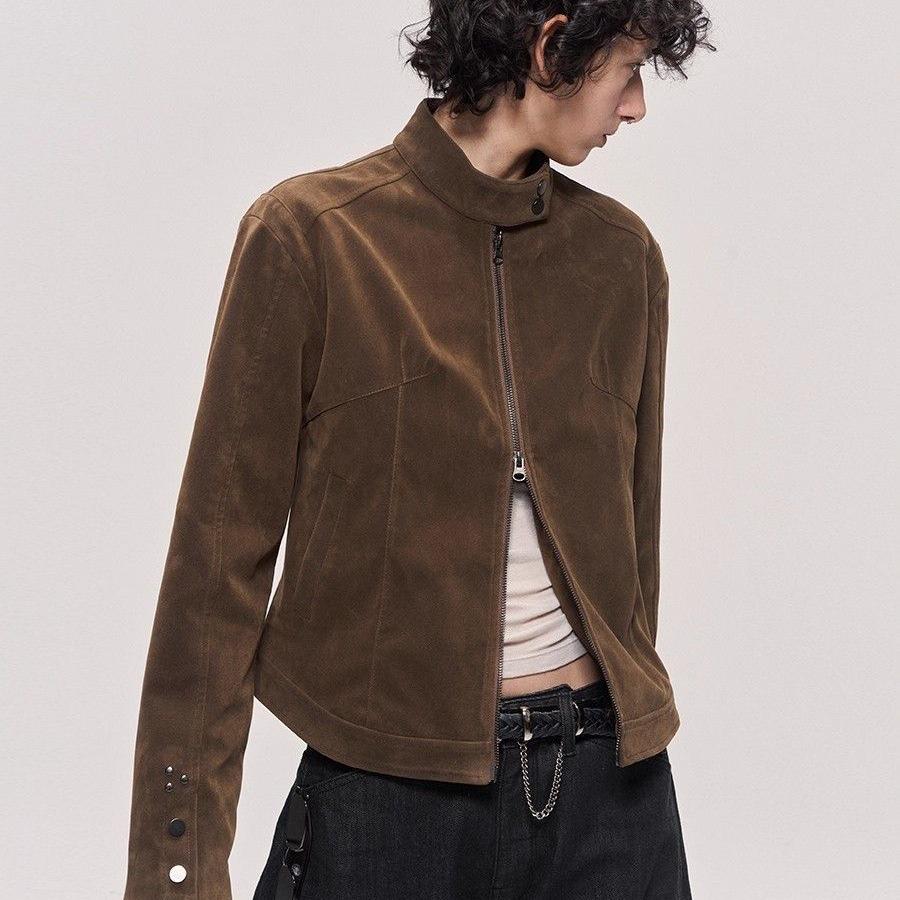 Lade Autumn "Modern Times" Retro Suede Stand Collar Harrington Jacket for Men and Women