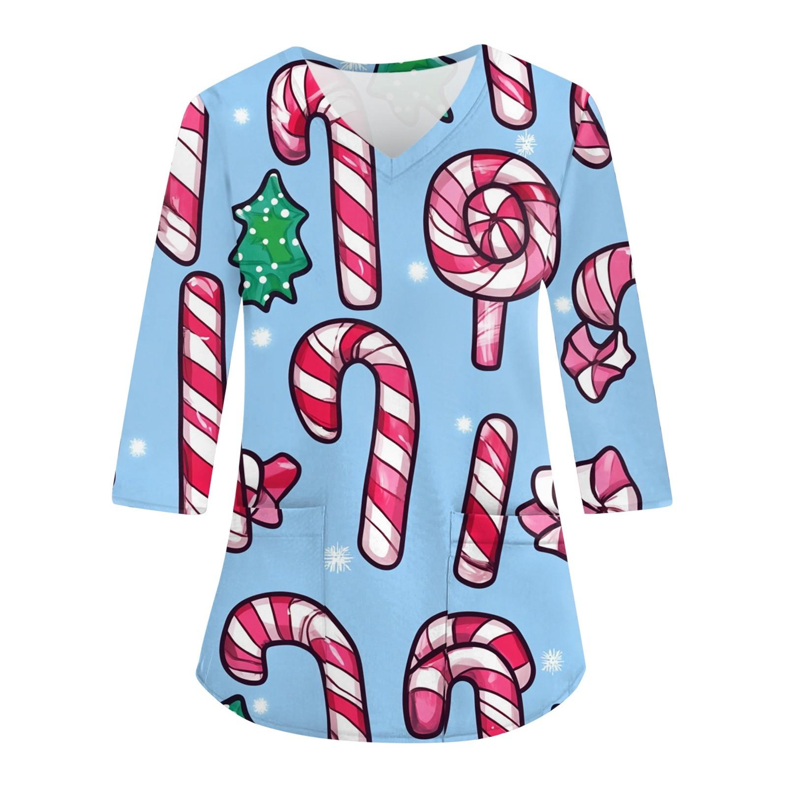 

Жіночий повсякденний різдвяний вільний V-подібний виріз із кишеньковим принтом і рукавами три чверті L синій