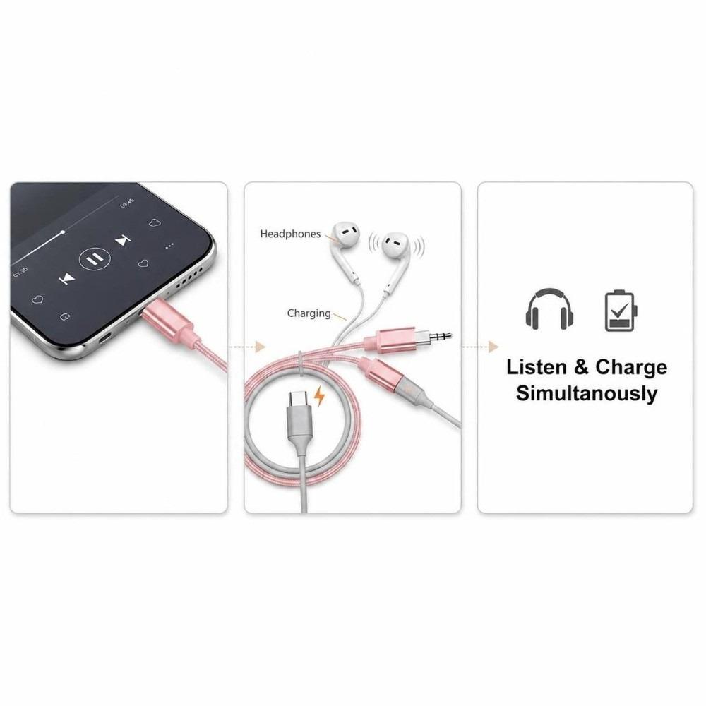 USB C to 3.5mm Type C Audio Adapter 2 in 1 3.5mm Jack Connector USB C Headphone Jack Adapter