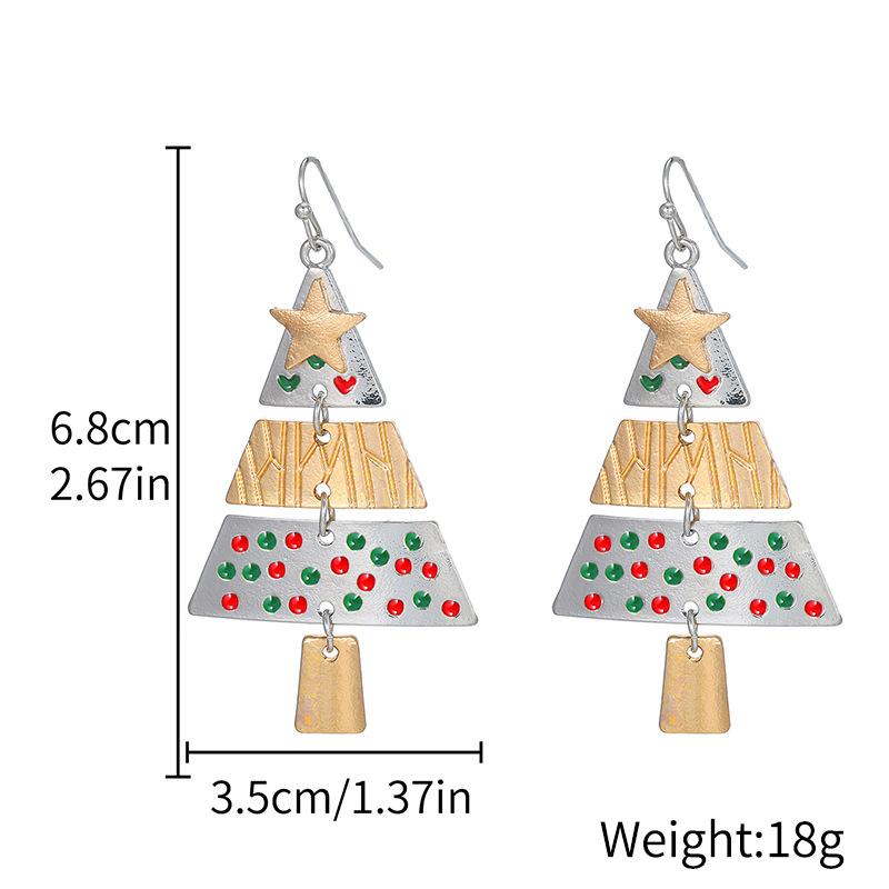 Best-selling Christmas earrings: alloy patchwork colorful Christmas tree earrings, pine tree earrings, European and American luxury earrings
