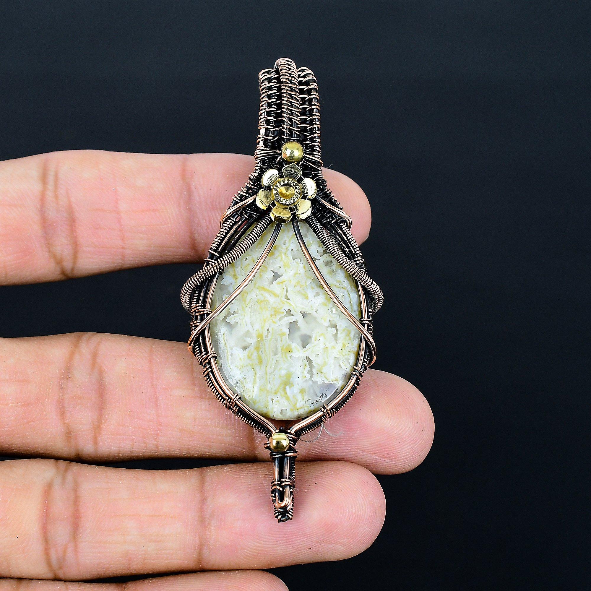 

Moss Agate 999 Copper Wire Wrapped Pendant, Handmade Gemstone Pendant Jewelry, Gifts For Wife Brand New Pendant 2.55 Inches